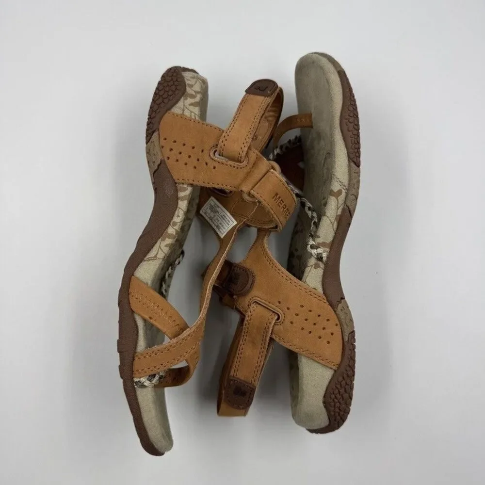 Merrell Siena Light Brown Leather Women's 6 Strappy Sandals Adjustable Slingback